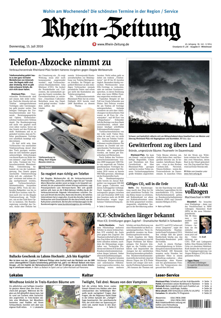 Rhein-Zeitung Kreis Cochem-Zell vom Donnerstag, 15.07.2010