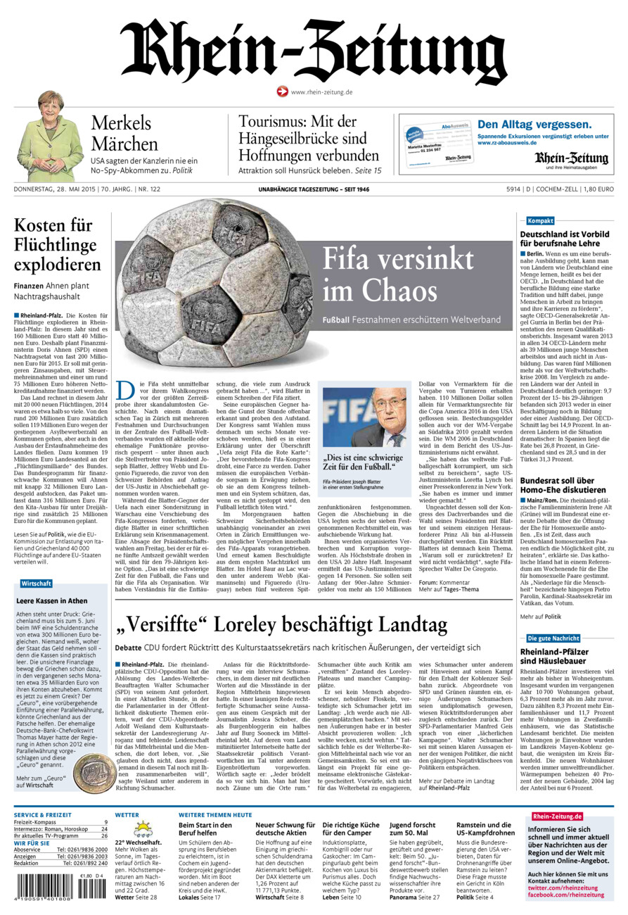 Rhein-Zeitung Kreis Cochem-Zell vom Donnerstag, 28.05.2015