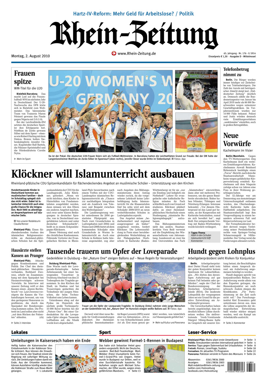 Rhein-Zeitung Kreis Cochem-Zell vom Montag, 02.08.2010