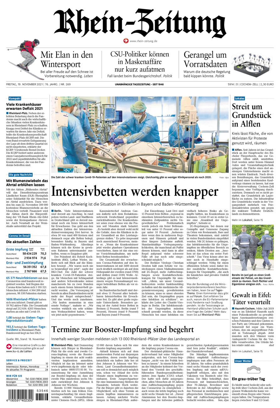Rhein-Zeitung Kreis Cochem-Zell vom Freitag, 19.11.2021