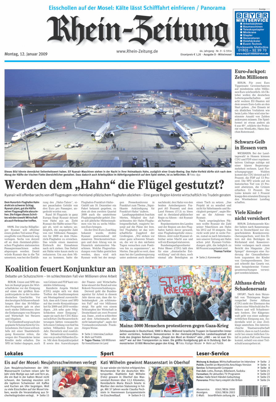 Rhein-Zeitung Kreis Cochem-Zell vom Montag, 12.01.2009