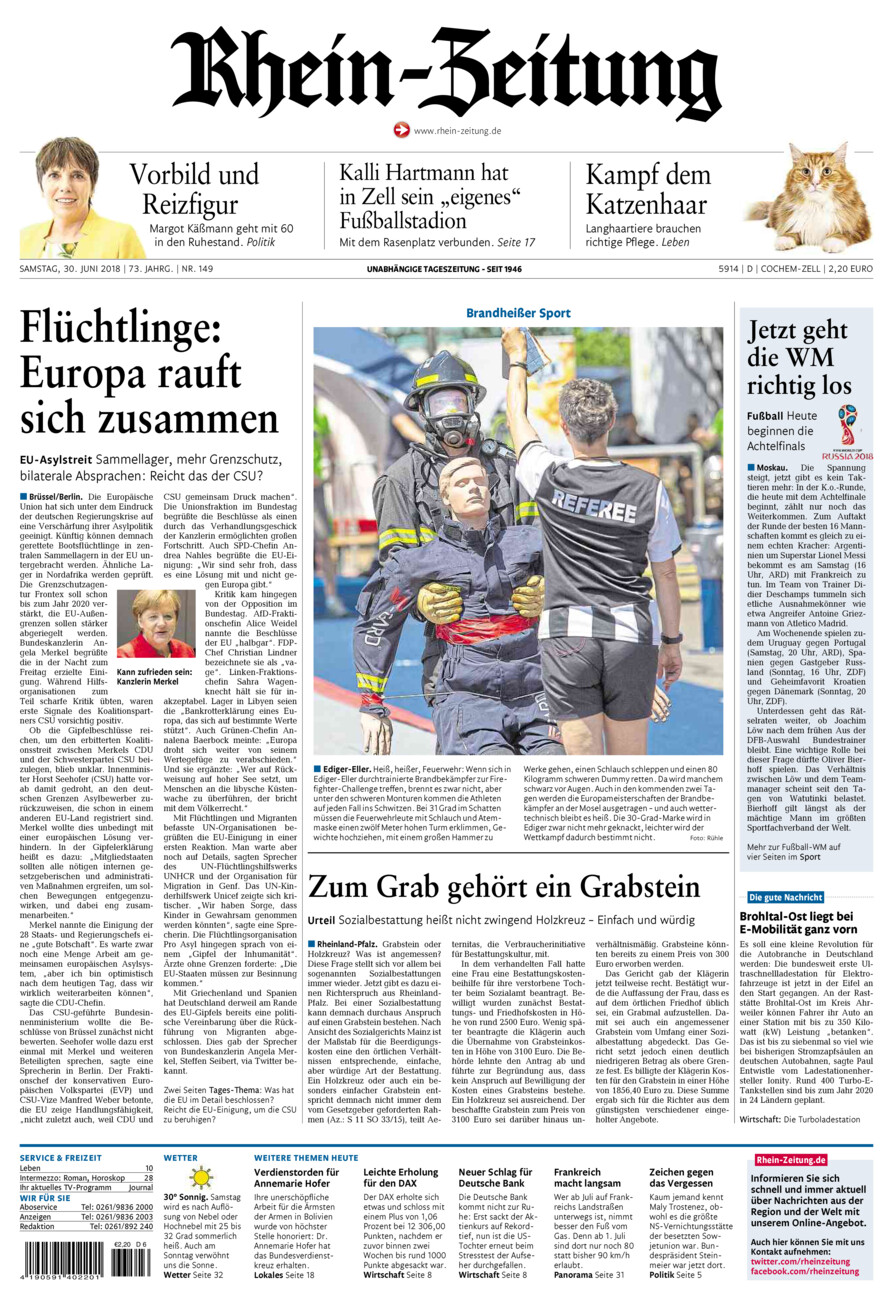 Rhein-Zeitung Kreis Cochem-Zell vom Samstag, 30.06.2018