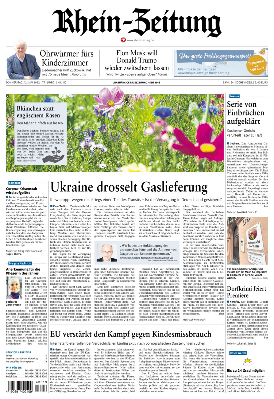 Rhein-Zeitung Kreis Cochem-Zell vom Donnerstag, 12.05.2022