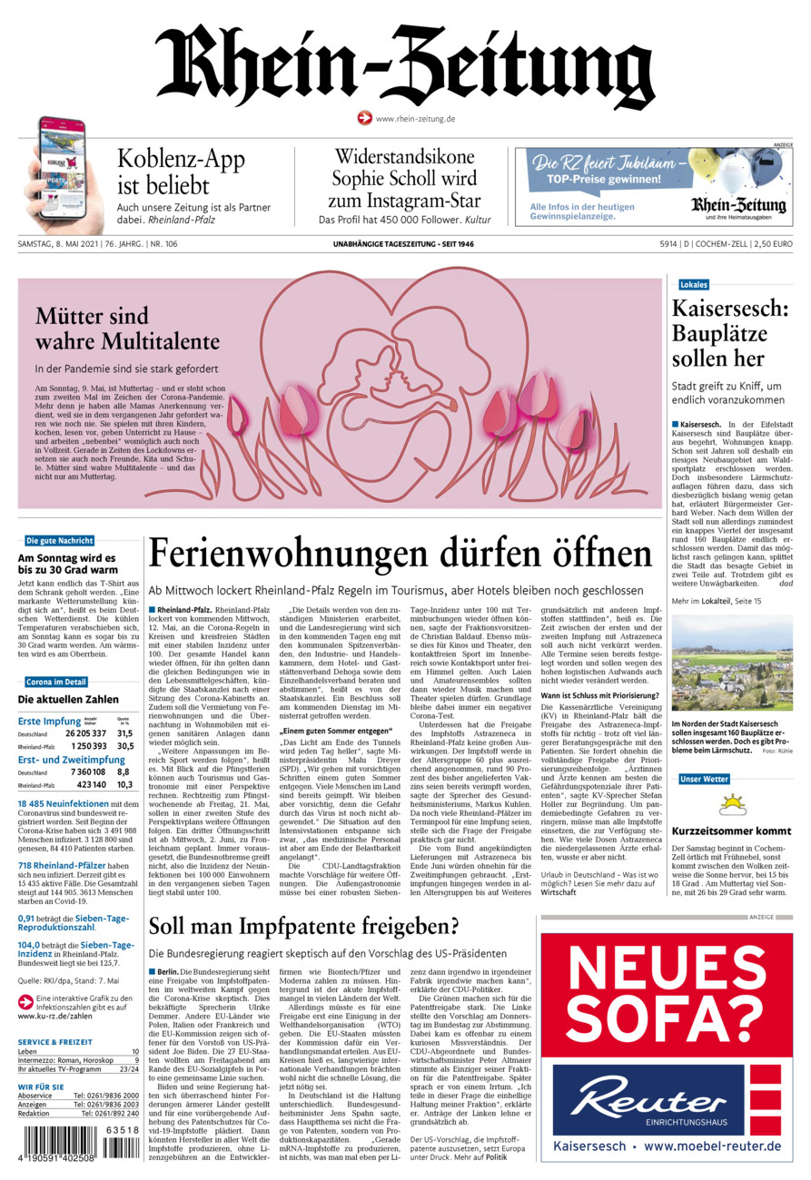 Rhein-Zeitung Kreis Cochem-Zell vom Samstag, 08.05.2021