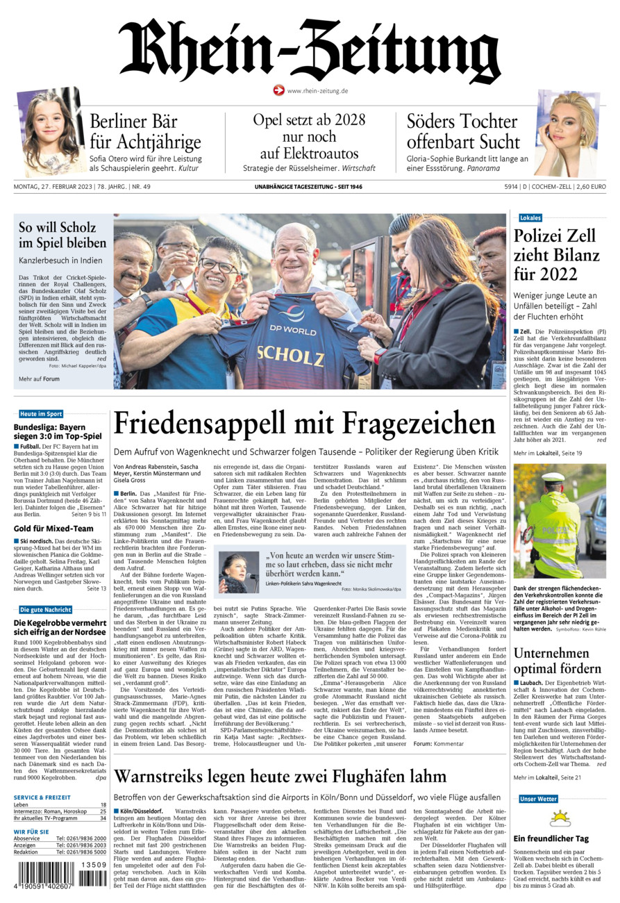 Rhein-Zeitung Kreis Cochem-Zell vom Montag, 27.02.2023