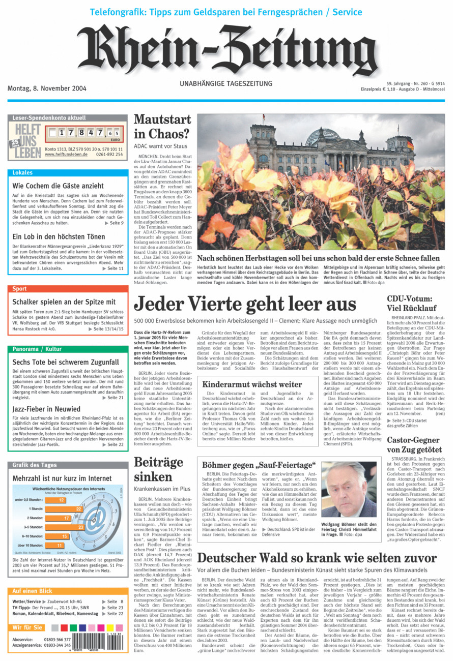 Rhein-Zeitung Kreis Cochem-Zell vom Montag, 08.11.2004