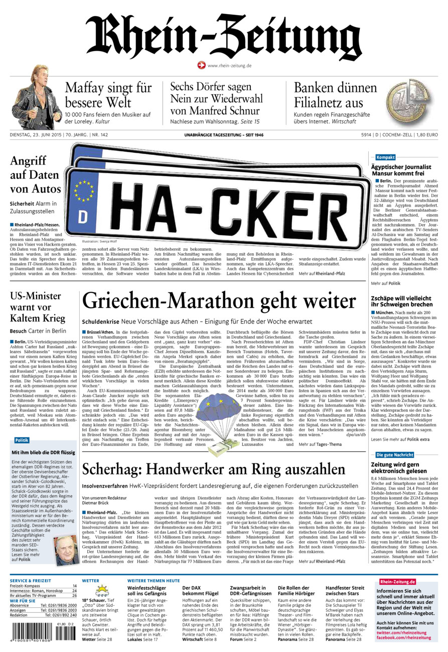 Rhein-Zeitung Kreis Cochem-Zell vom Dienstag, 23.06.2015
