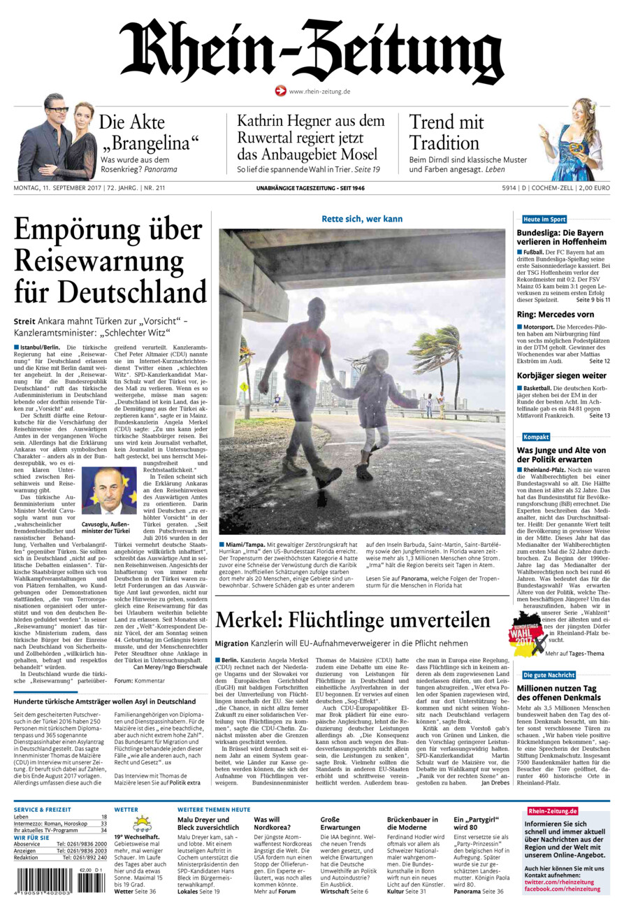Rhein-Zeitung Kreis Cochem-Zell vom Montag, 11.09.2017