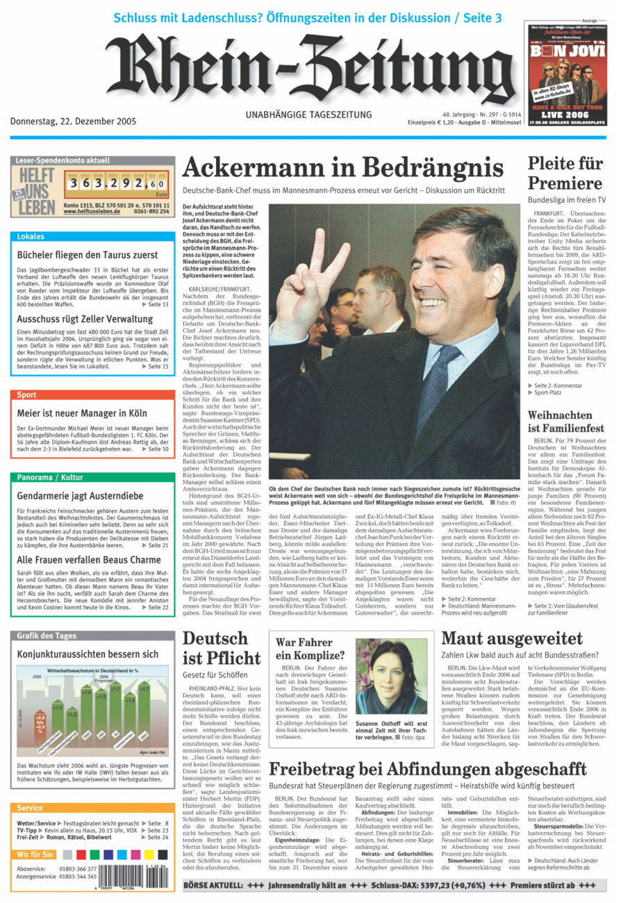 Rhein-Zeitung Kreis Cochem-Zell vom Donnerstag, 22.12.2005