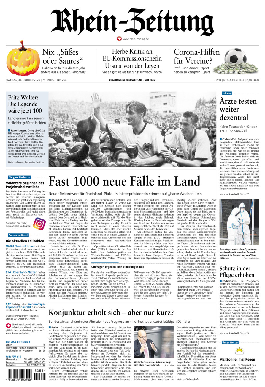 Rhein-Zeitung Kreis Cochem-Zell vom Samstag, 31.10.2020