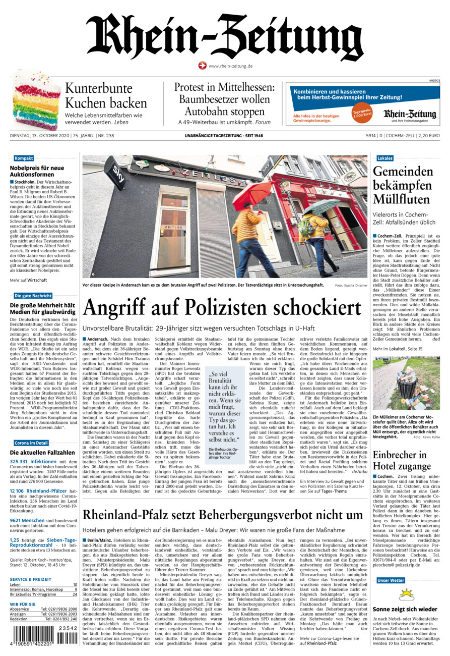 Rhein-Zeitung Kreis Cochem-Zell vom Dienstag, 13.10.2020