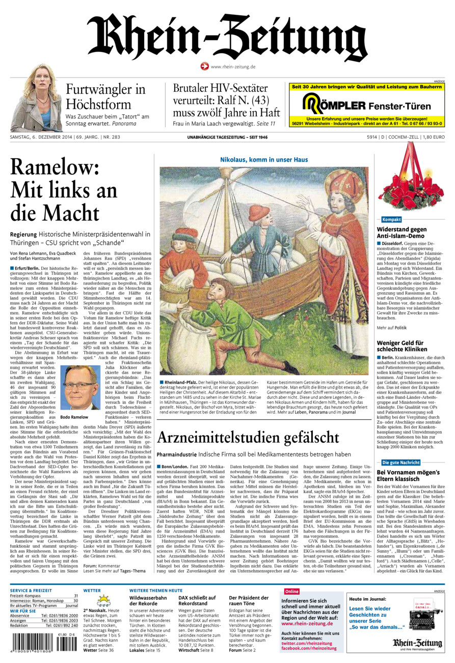Rhein-Zeitung Kreis Cochem-Zell vom Samstag, 06.12.2014