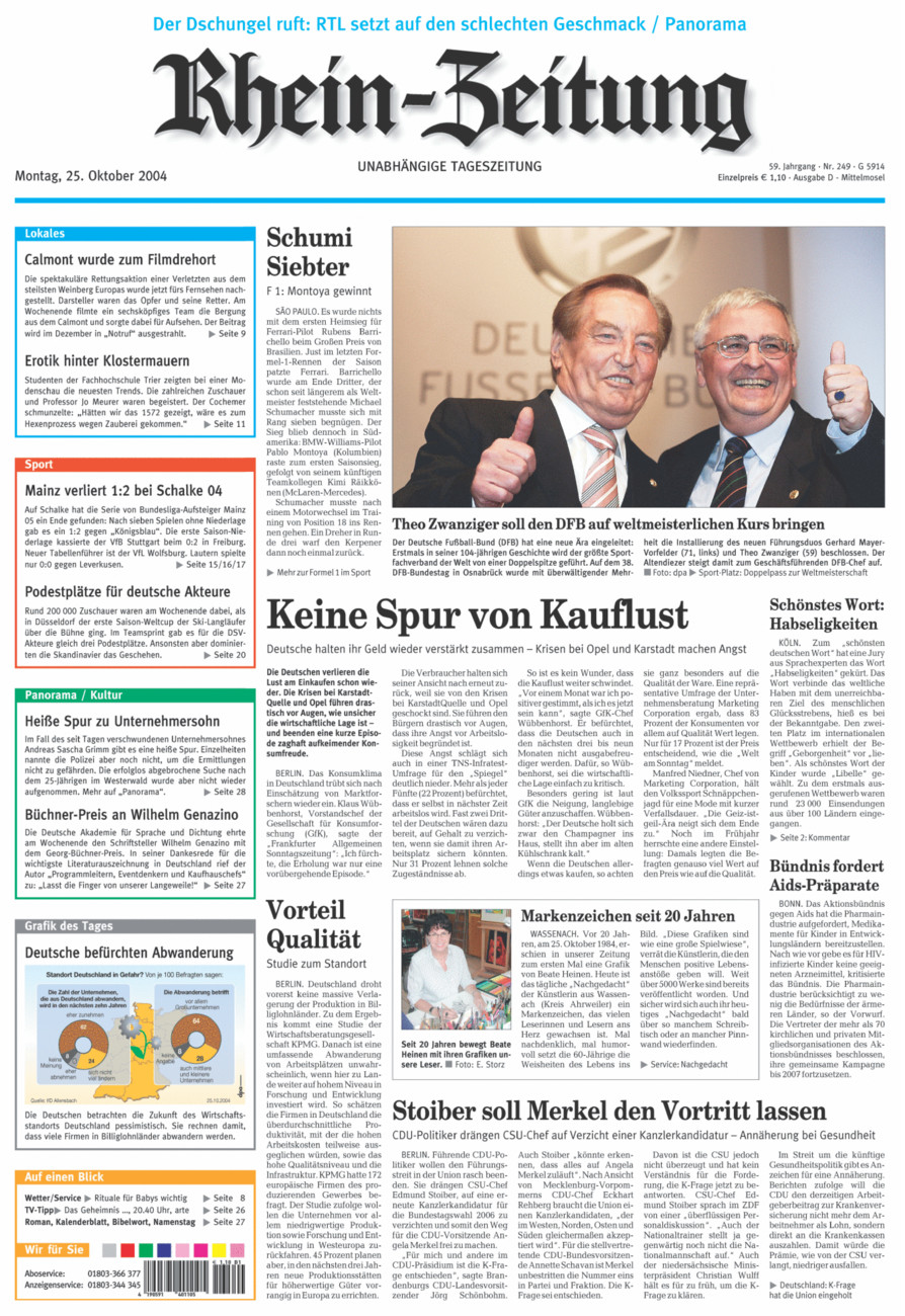 Rhein-Zeitung Kreis Cochem-Zell vom Montag, 25.10.2004
