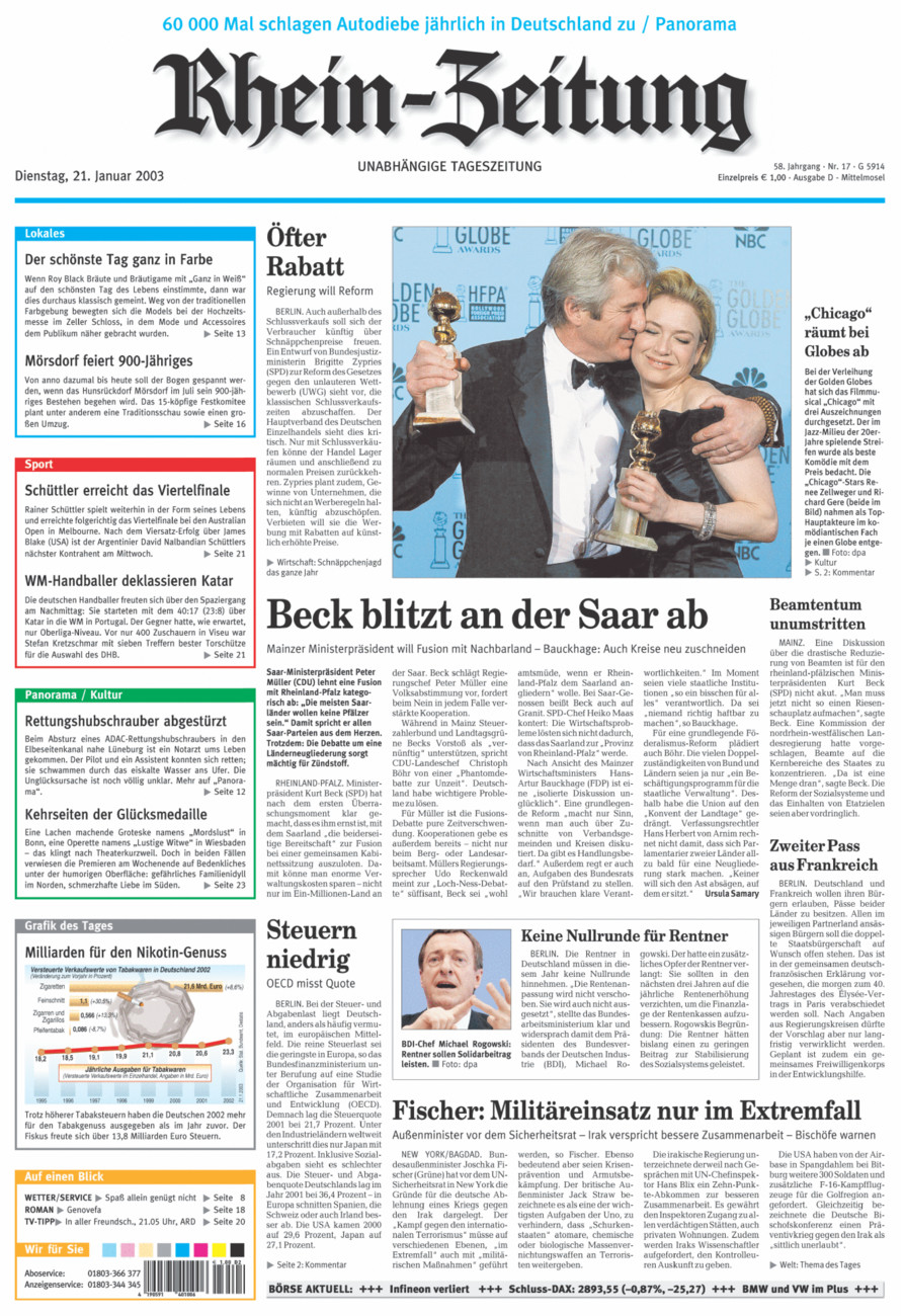 Rhein-Zeitung Kreis Cochem-Zell vom Dienstag, 21.01.2003
