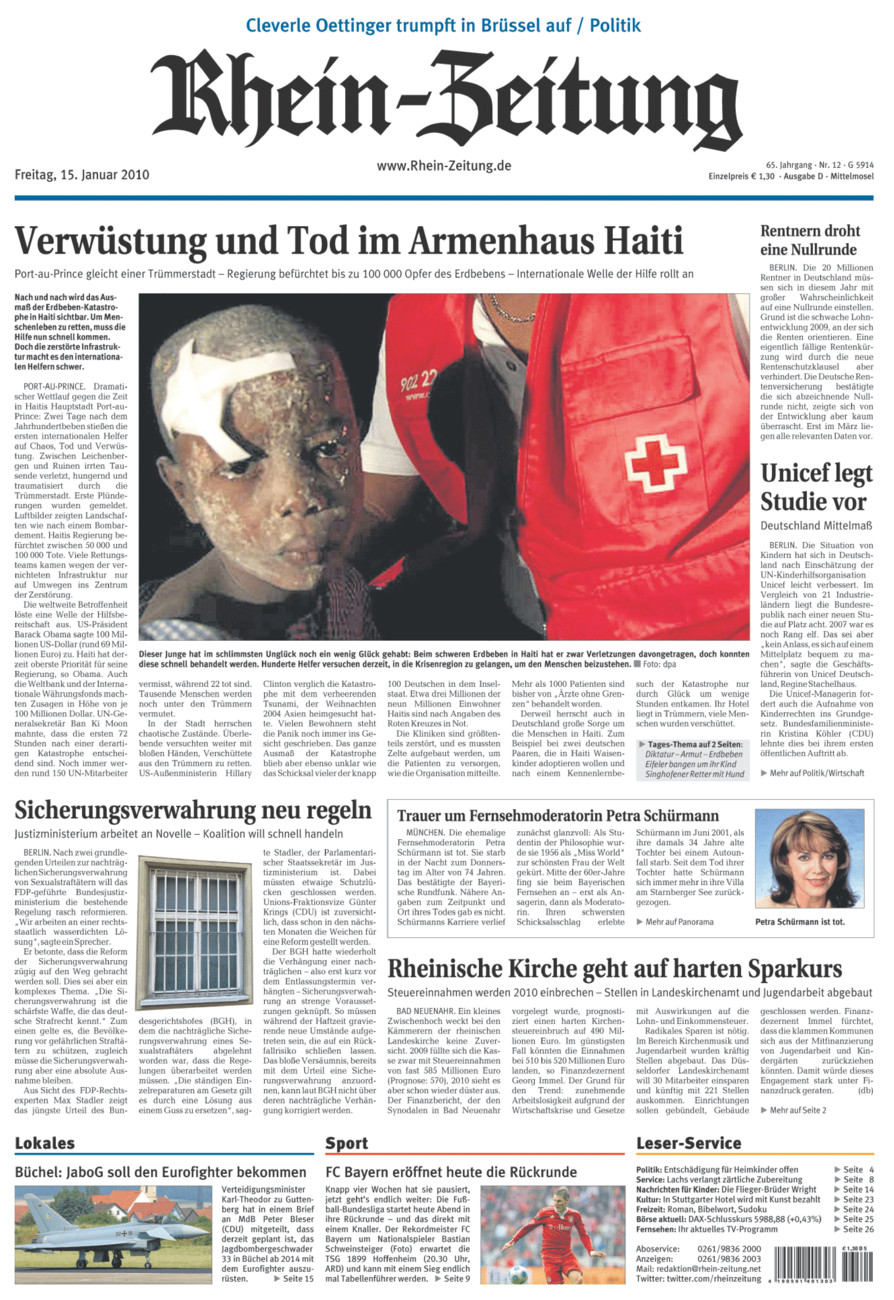 Rhein-Zeitung Kreis Cochem-Zell vom Freitag, 15.01.2010