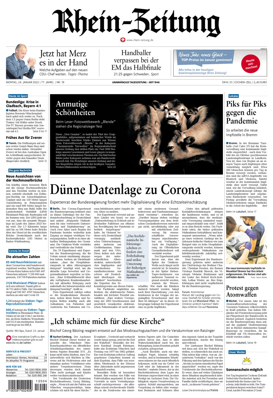 Rhein-Zeitung Kreis Cochem-Zell vom Montag, 24.01.2022