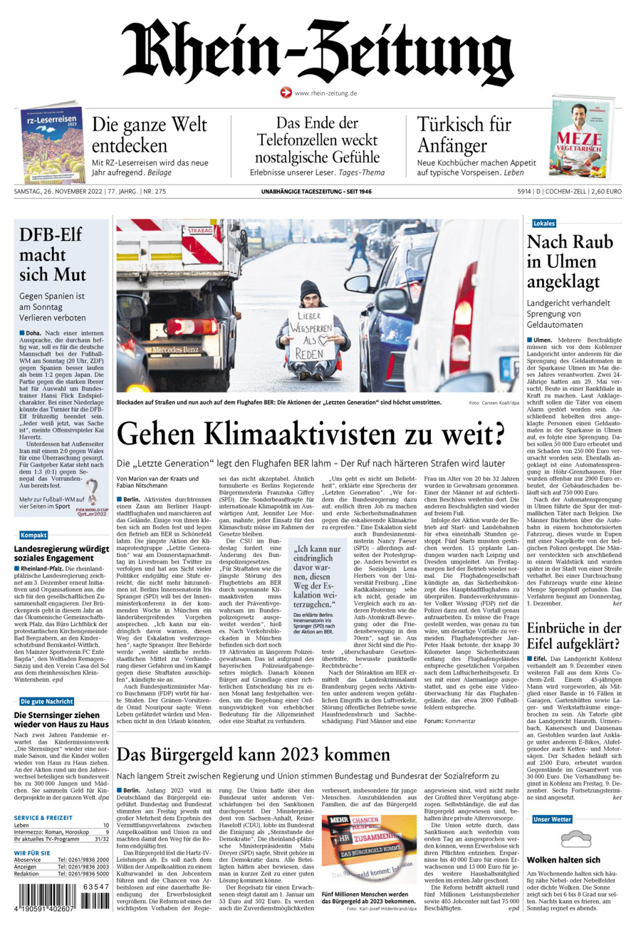 Rhein-Zeitung Kreis Cochem-Zell vom Samstag, 26.11.2022