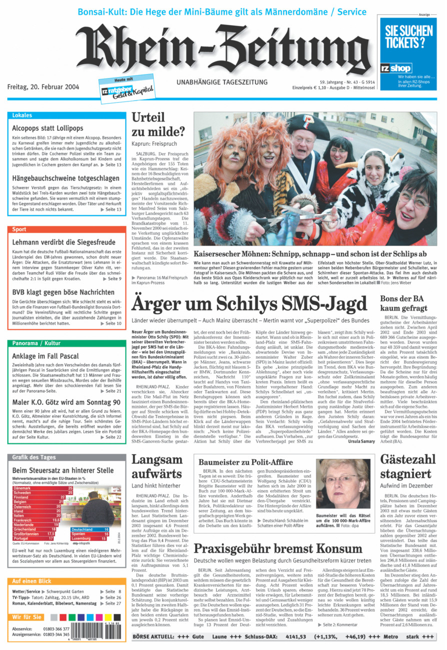 Rhein-Zeitung Kreis Cochem-Zell vom Freitag, 20.02.2004