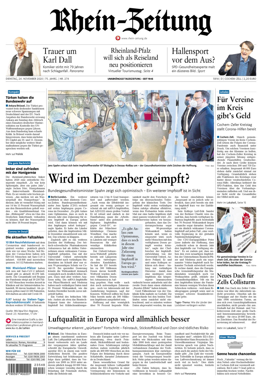 Rhein-Zeitung Kreis Cochem-Zell vom Dienstag, 24.11.2020
