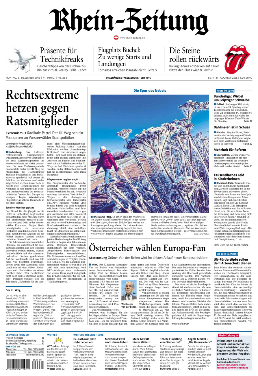 Rhein-Zeitung Kreis Cochem-Zell vom Montag, 05.12.2016