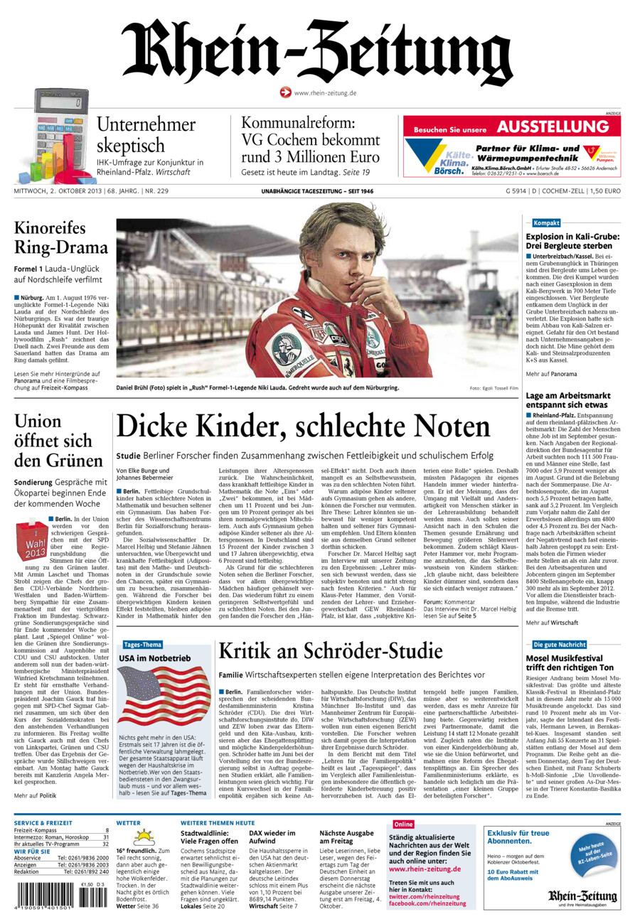 Rhein-Zeitung Kreis Cochem-Zell vom Mittwoch, 02.10.2013