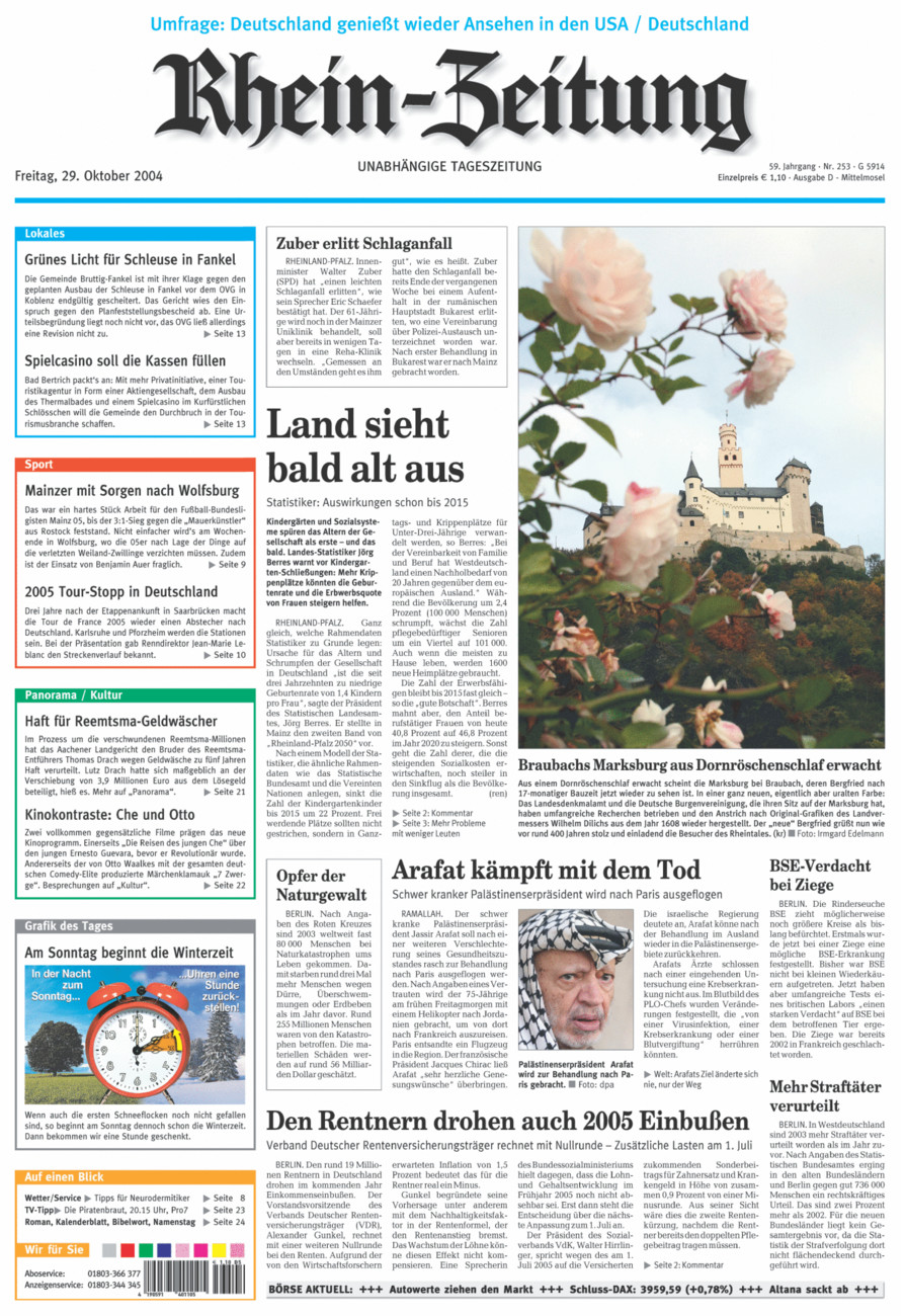 Rhein-Zeitung Kreis Cochem-Zell vom Freitag, 29.10.2004