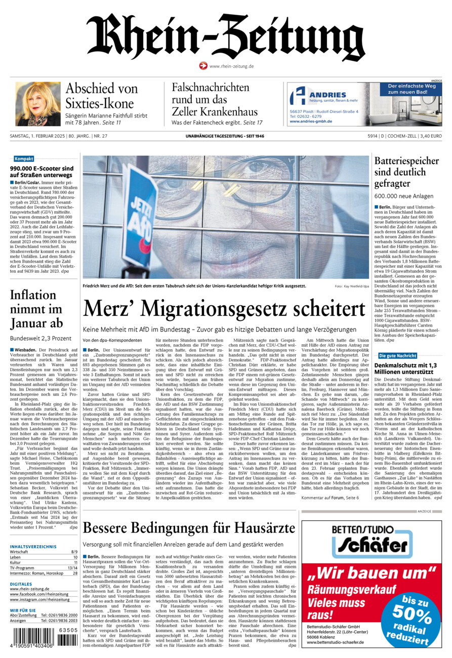 Rhein-Zeitung Kreis Cochem-Zell vom Samstag, 01.02.2025