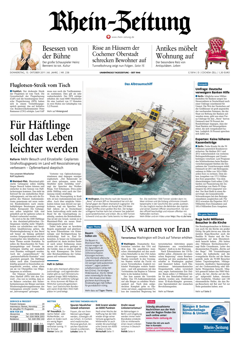 Rhein-Zeitung Kreis Cochem-Zell vom Donnerstag, 13.10.2011