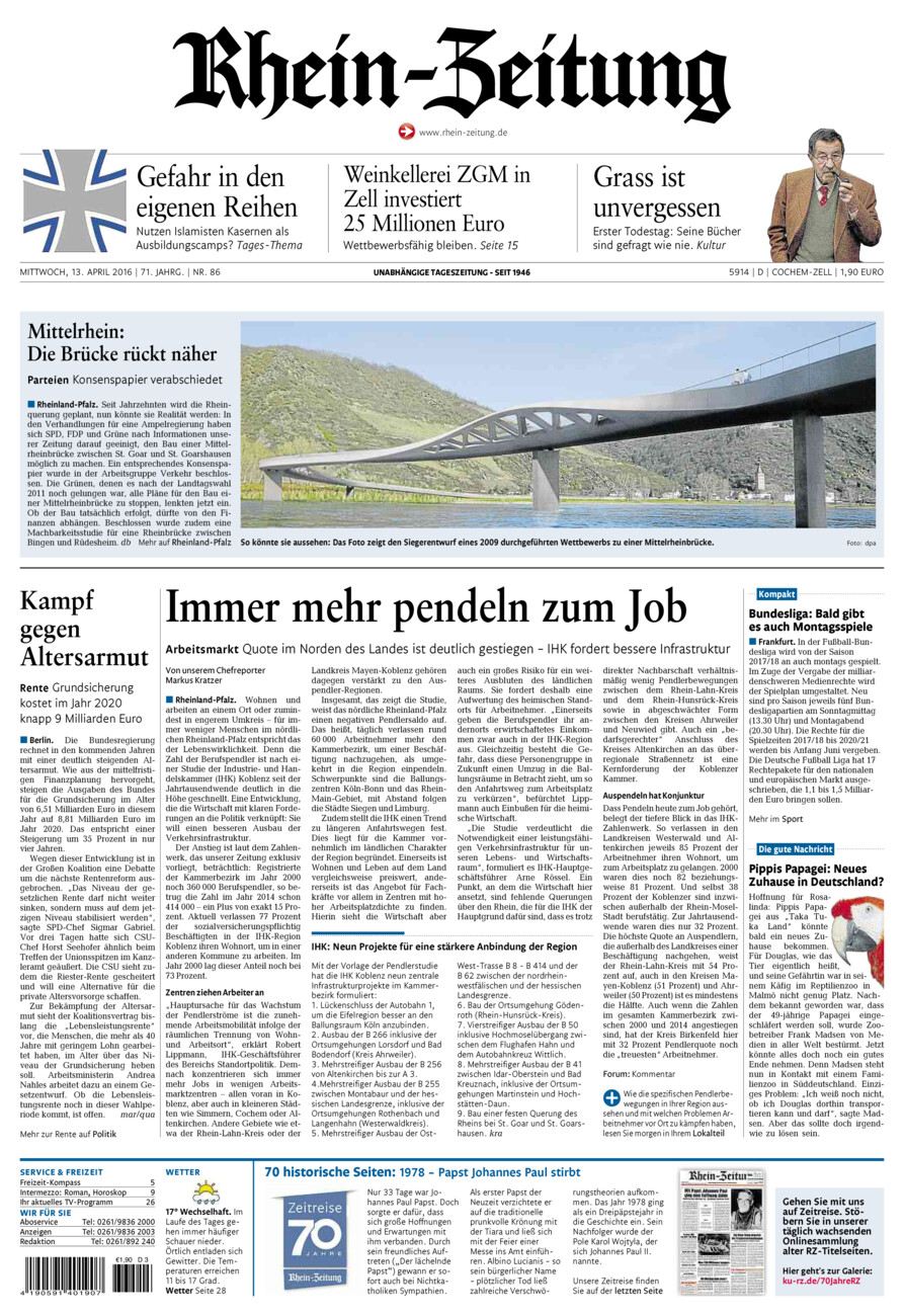 Rhein-Zeitung Kreis Cochem-Zell vom Mittwoch, 13.04.2016