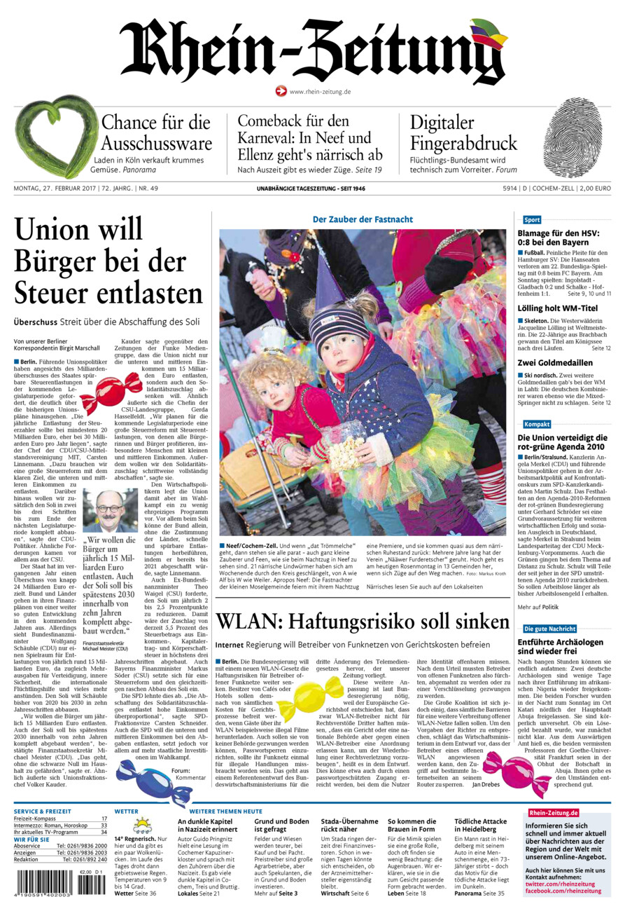 Rhein-Zeitung Kreis Cochem-Zell vom Montag, 27.02.2017