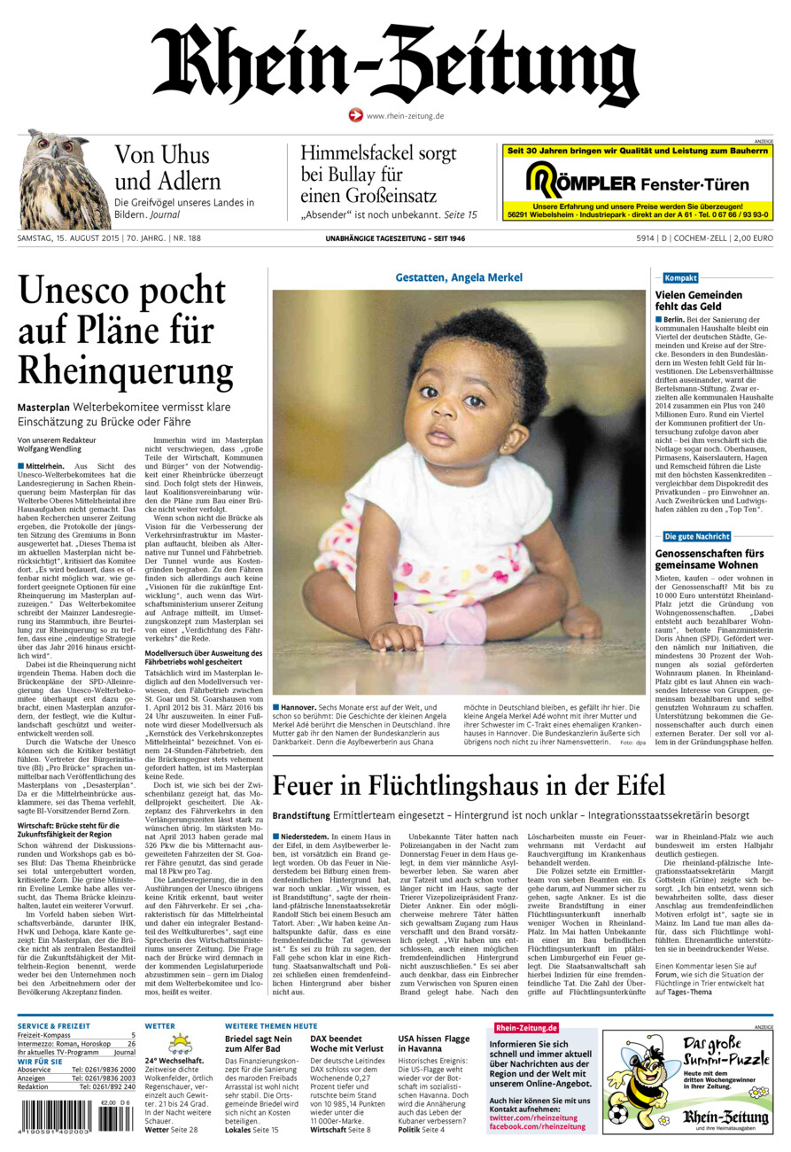 Rhein-Zeitung Kreis Cochem-Zell vom Samstag, 15.08.2015