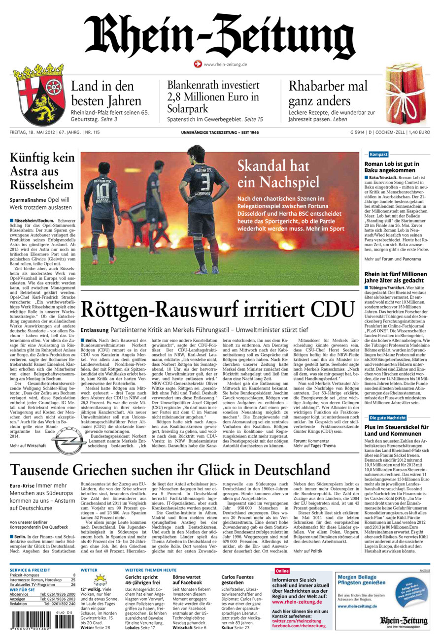 Rhein-Zeitung Kreis Cochem-Zell vom Freitag, 18.05.2012