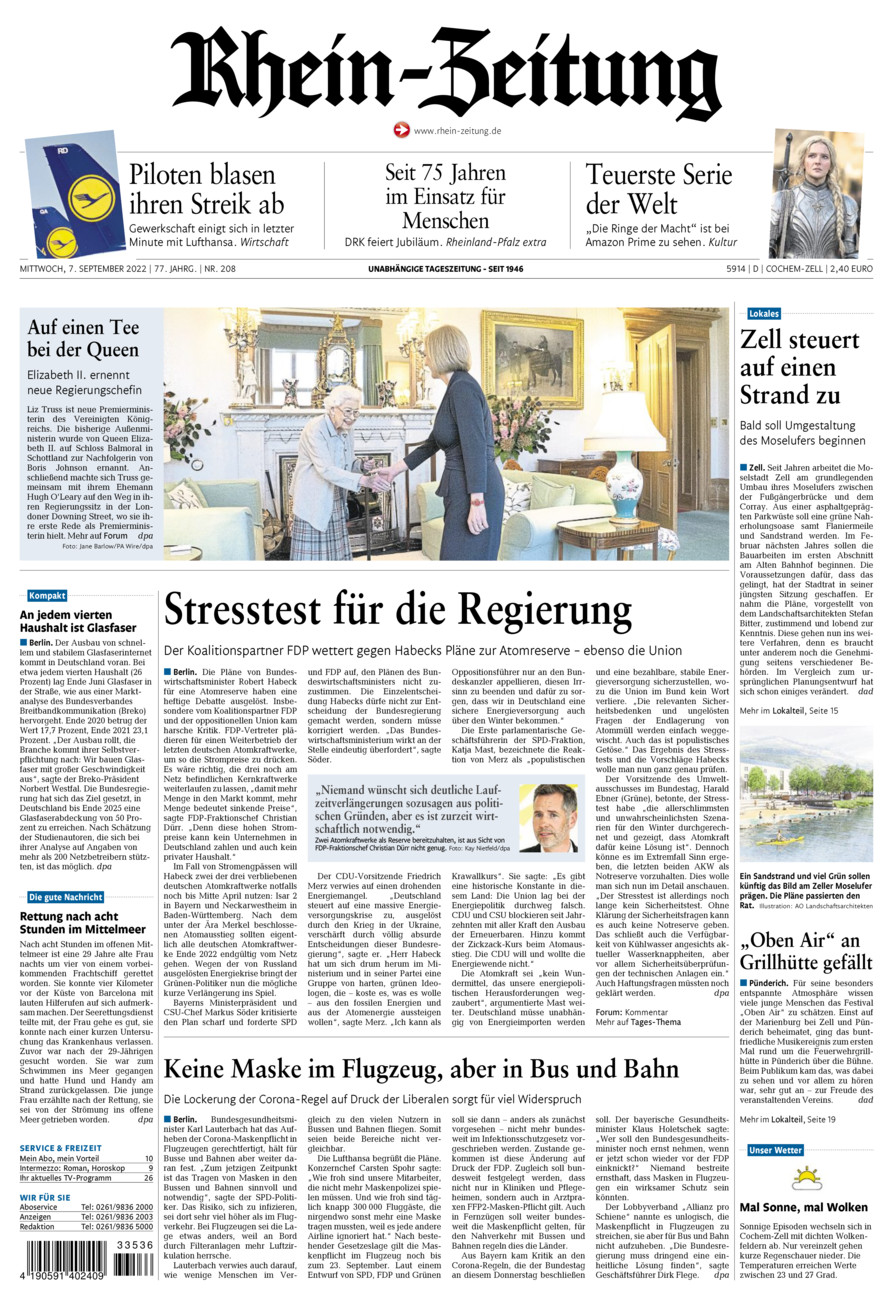 Rhein-Zeitung Kreis Cochem-Zell vom Mittwoch, 07.09.2022