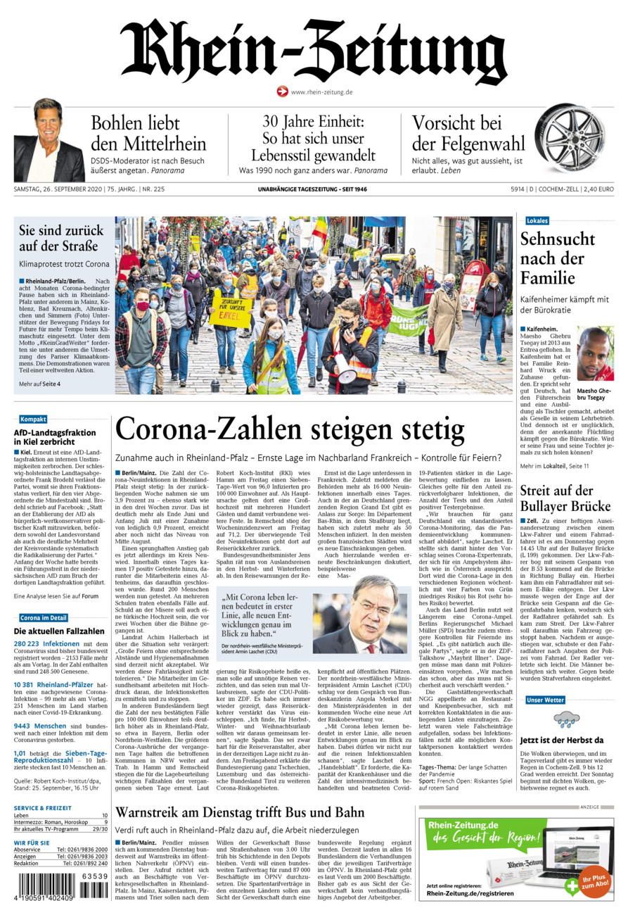 Rhein-Zeitung Kreis Cochem-Zell vom Samstag, 26.09.2020