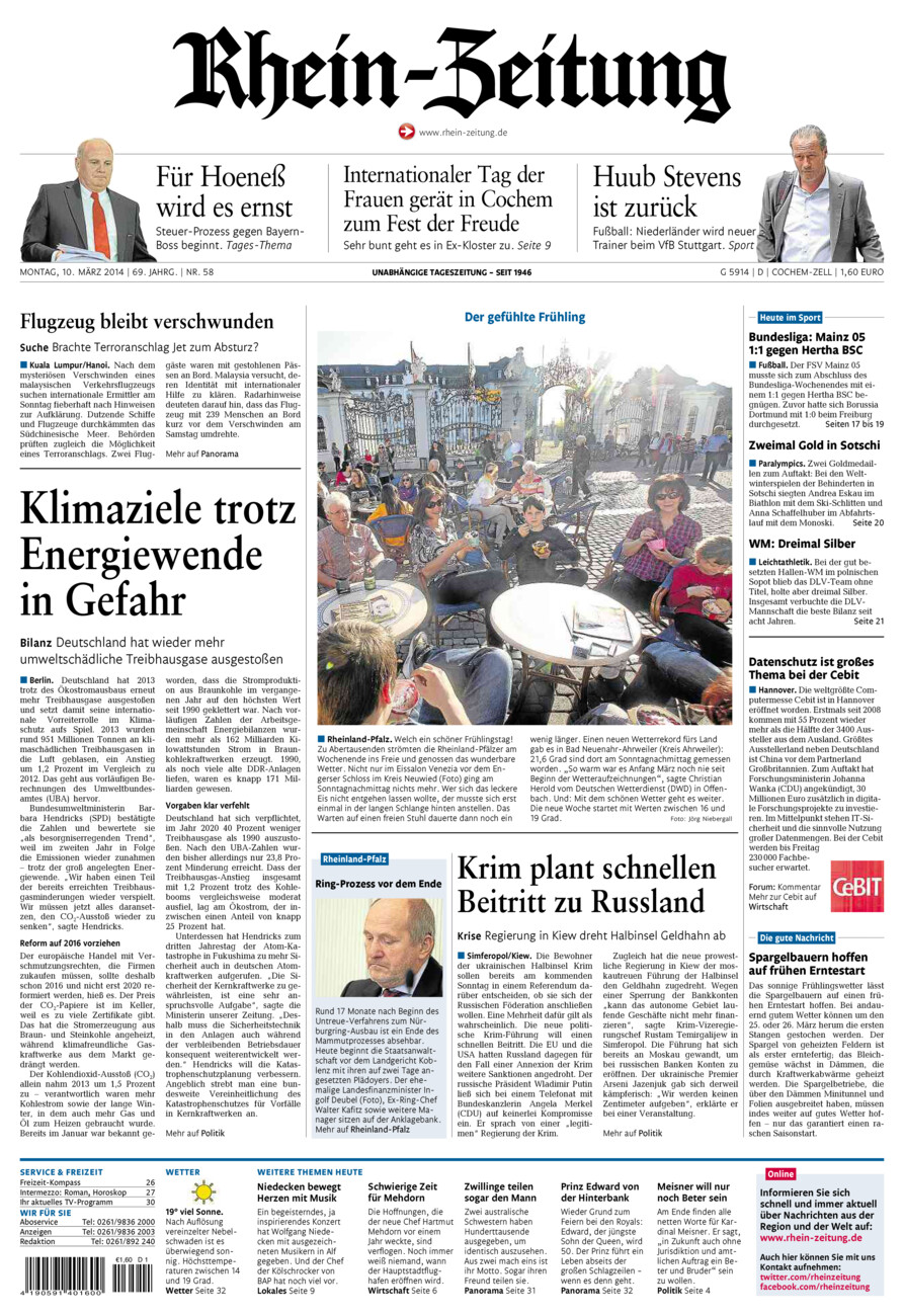 Rhein-Zeitung Kreis Cochem-Zell vom Montag, 10.03.2014