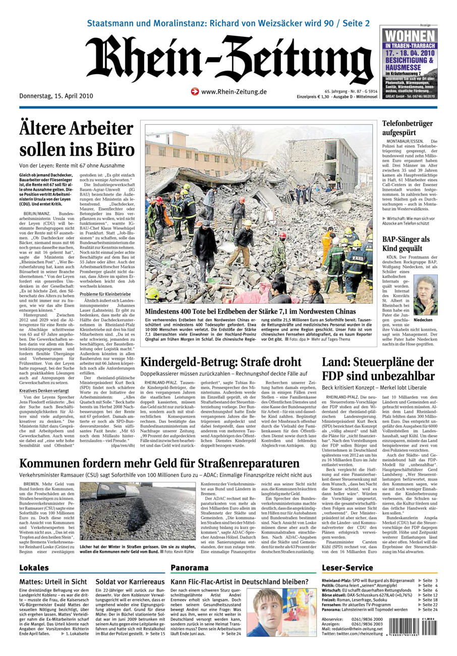 Rhein-Zeitung Kreis Cochem-Zell vom Donnerstag, 15.04.2010