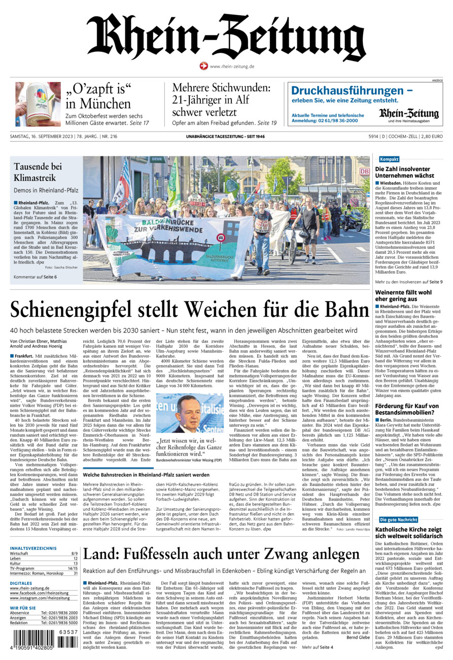 Rhein-Zeitung Kreis Cochem-Zell vom Samstag, 16.09.2023