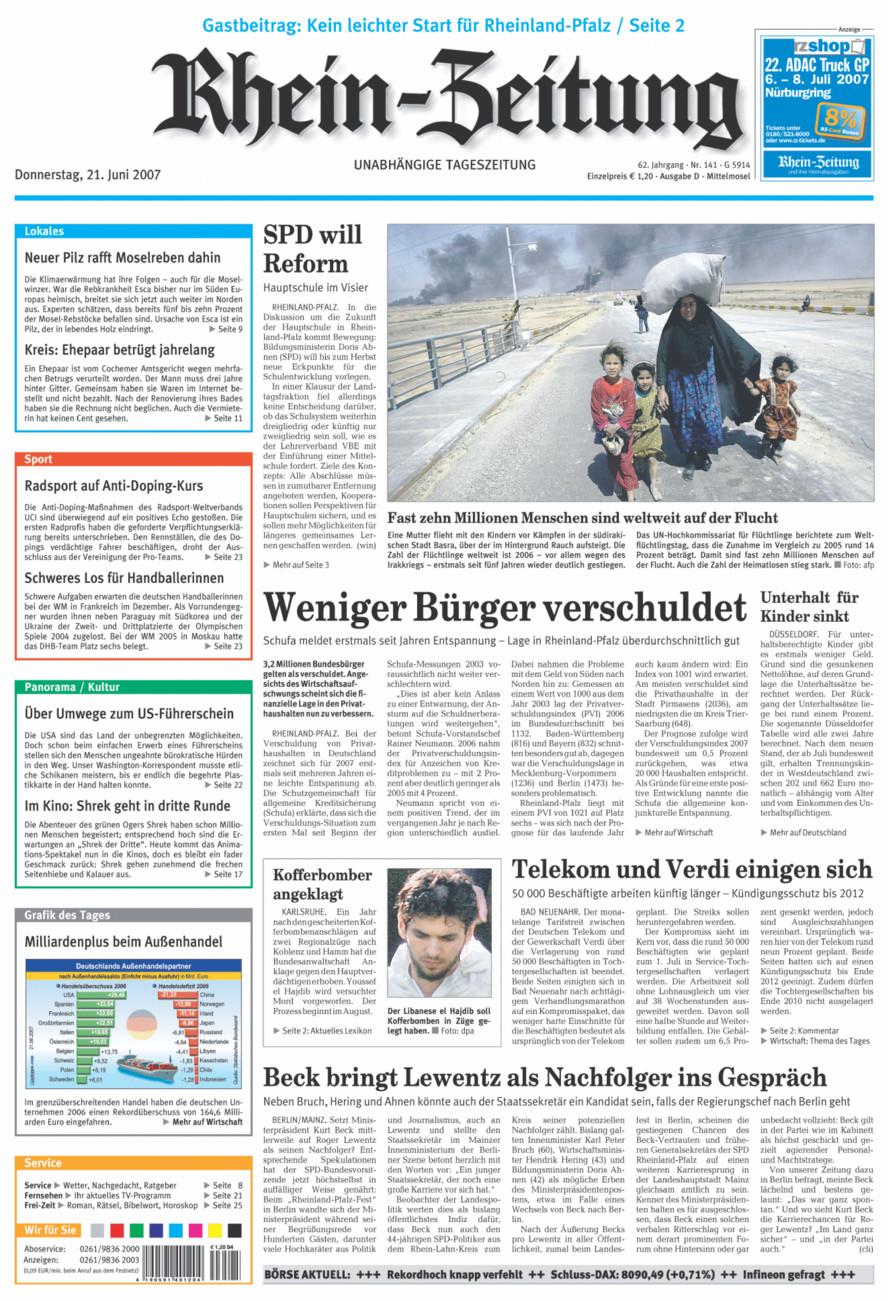 Rhein-Zeitung Kreis Cochem-Zell vom Donnerstag, 21.06.2007