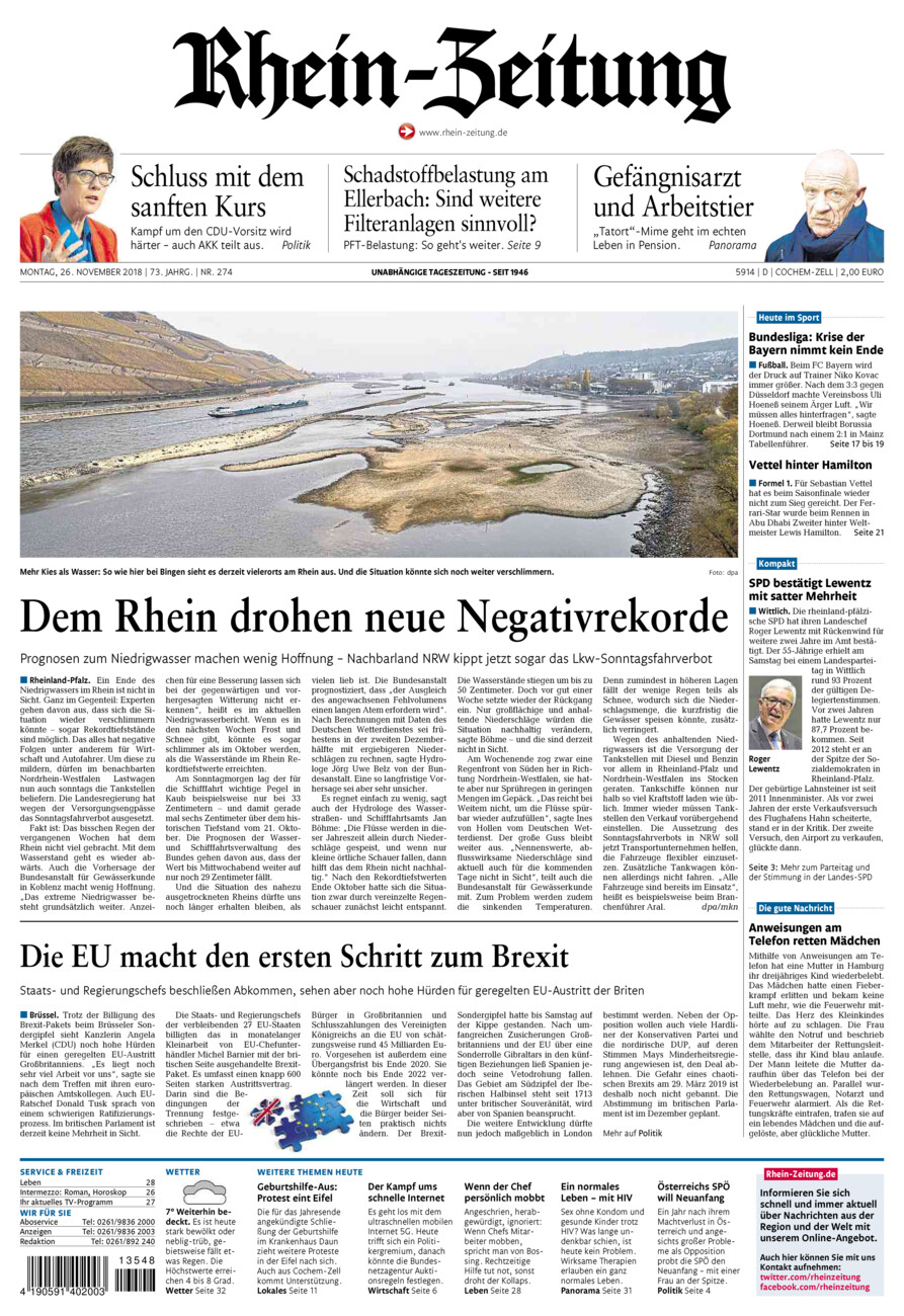 Rhein-Zeitung Kreis Cochem-Zell vom Montag, 26.11.2018