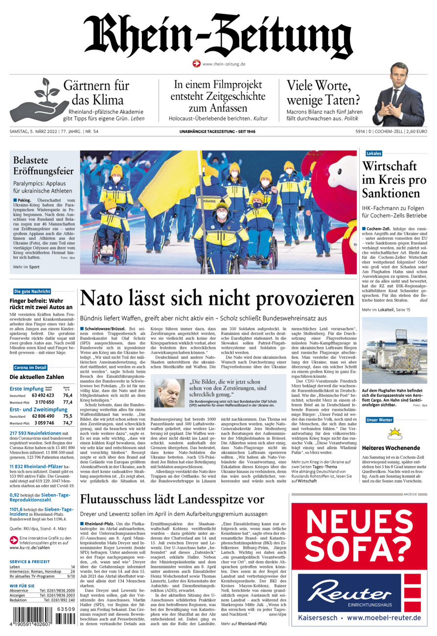 Rhein-Zeitung Kreis Cochem-Zell vom Samstag, 05.03.2022