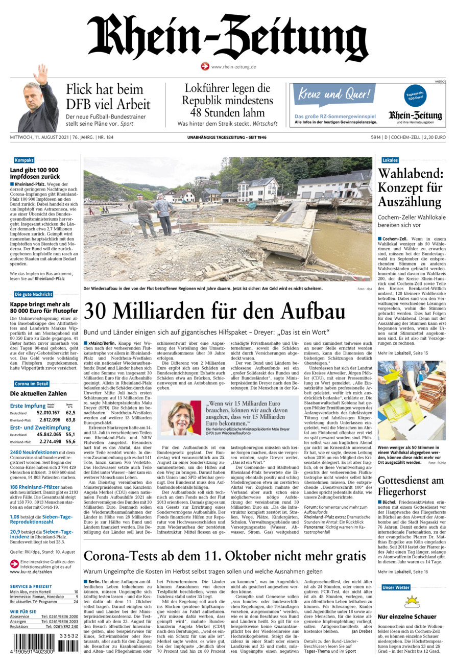 Rhein-Zeitung Kreis Cochem-Zell vom Mittwoch, 11.08.2021