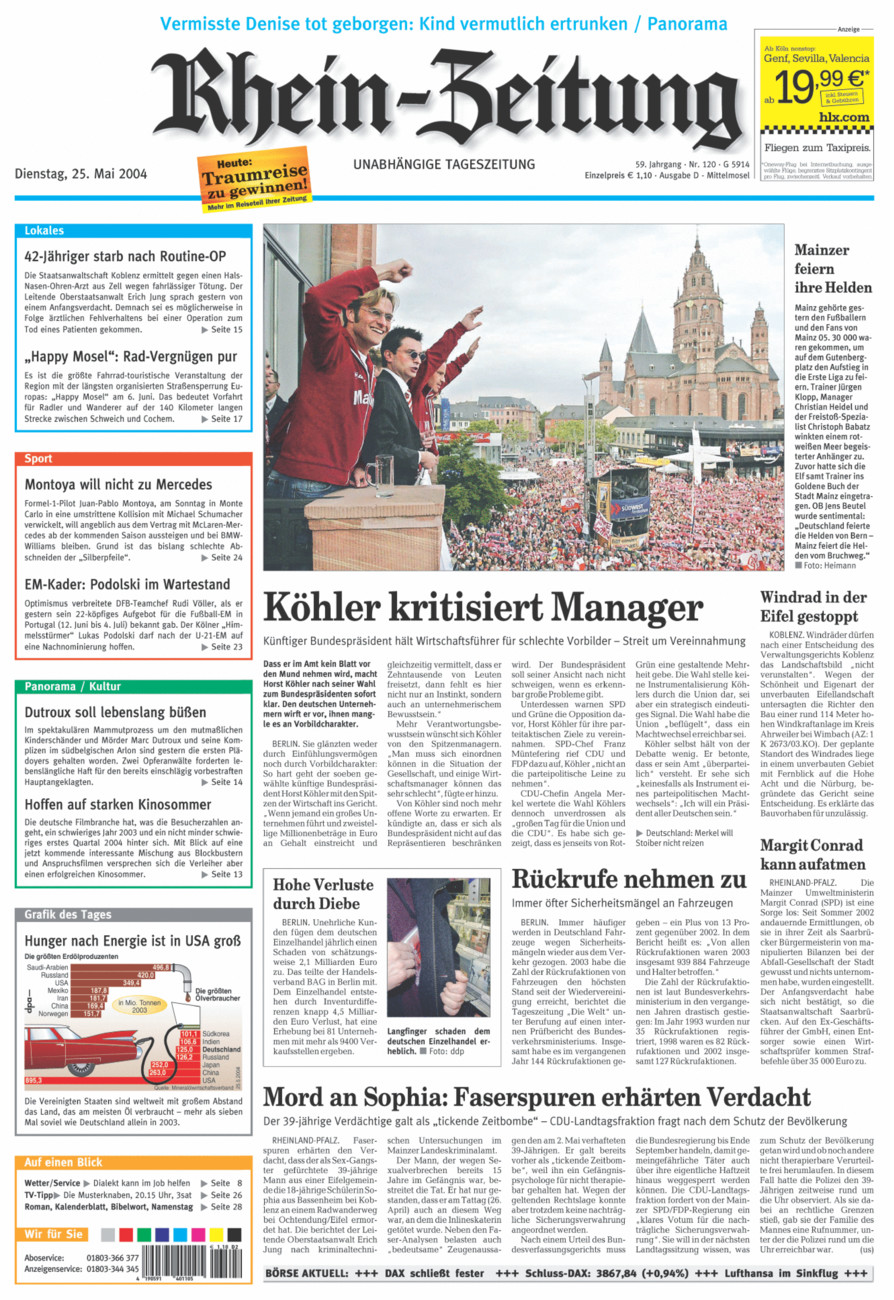 Rhein-Zeitung Kreis Cochem-Zell vom Dienstag, 25.05.2004