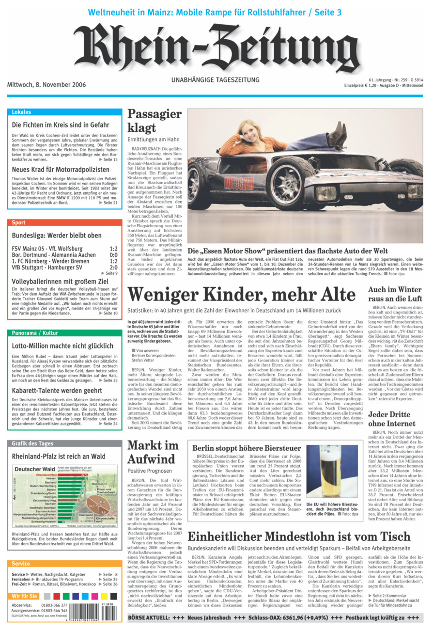 Rhein-Zeitung Kreis Cochem-Zell vom Mittwoch, 08.11.2006