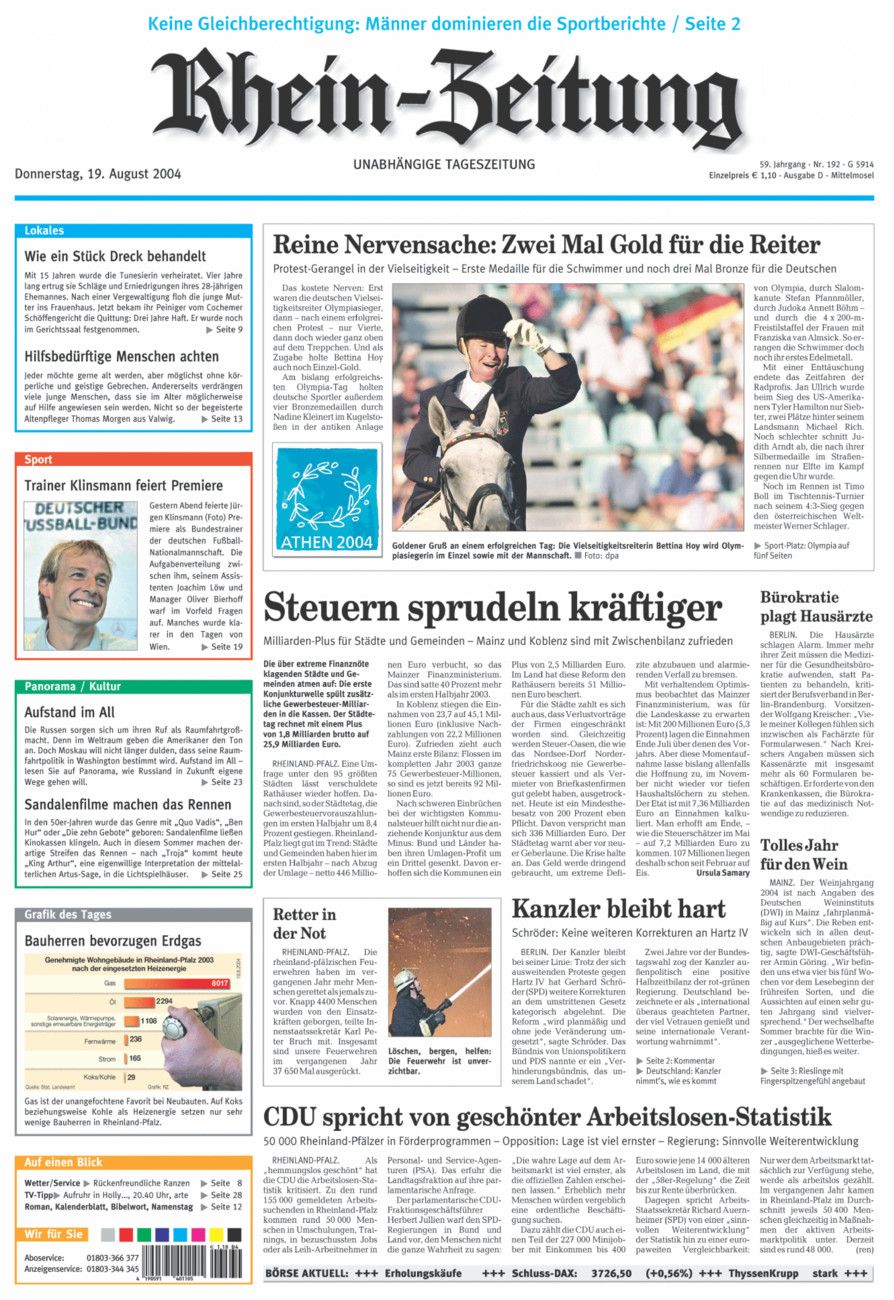 Rhein-Zeitung Kreis Cochem-Zell vom Donnerstag, 19.08.2004