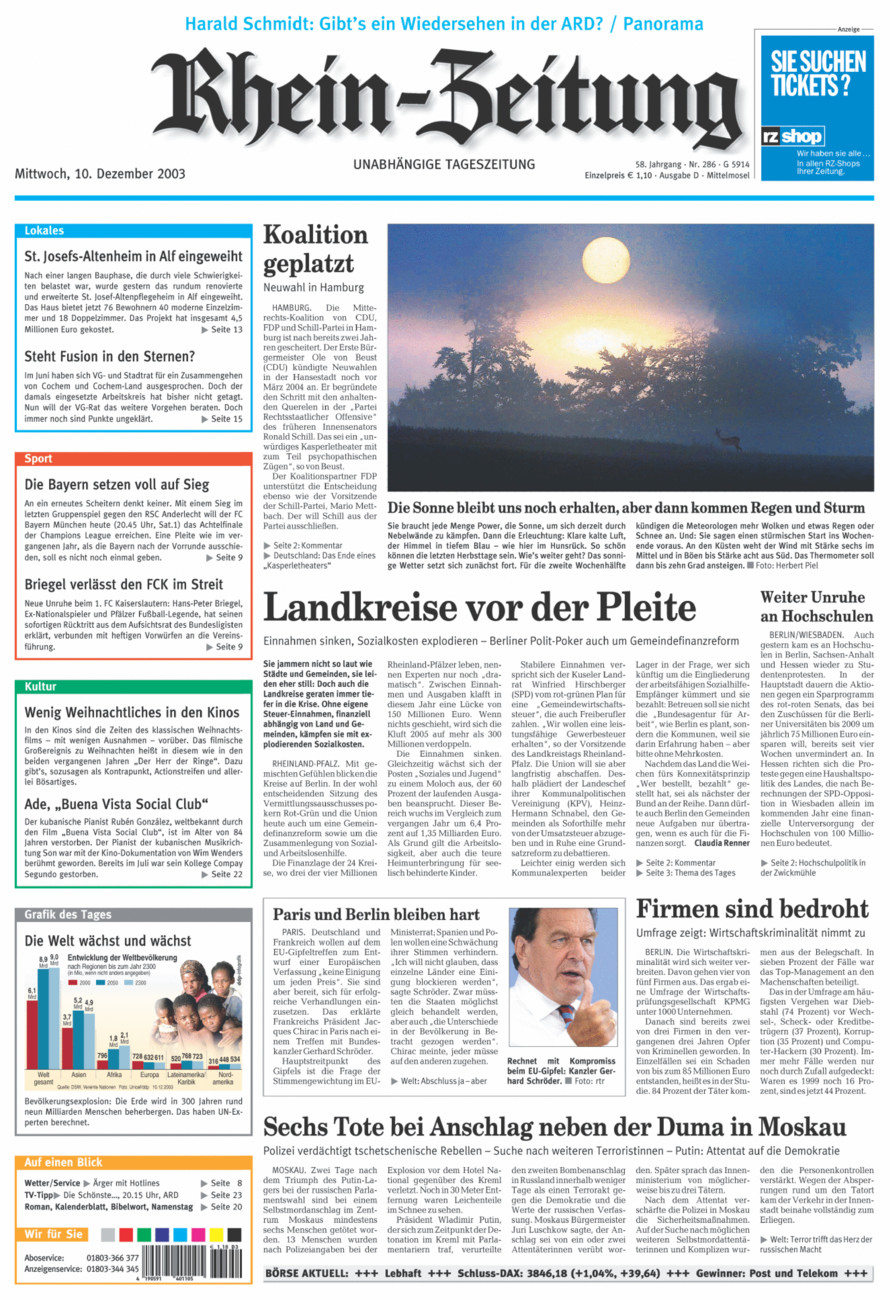 Rhein-Zeitung Kreis Cochem-Zell vom Mittwoch, 10.12.2003