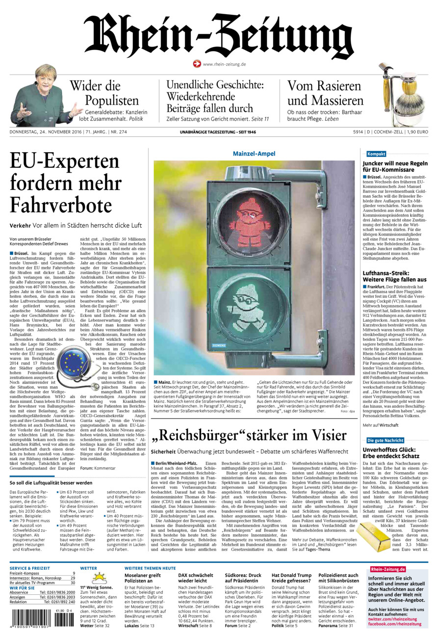 Rhein-Zeitung Kreis Cochem-Zell vom Donnerstag, 24.11.2016