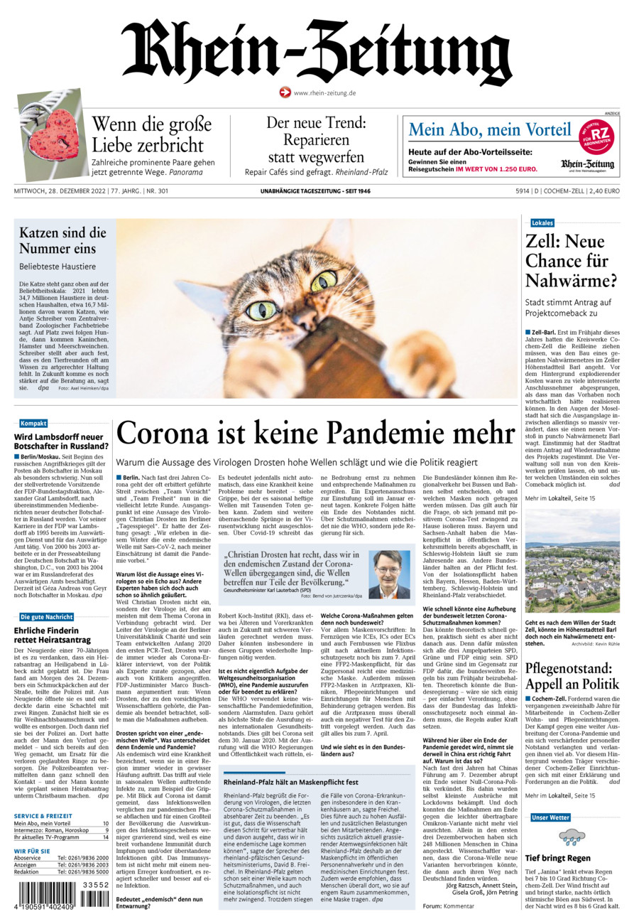 Rhein-Zeitung Kreis Cochem-Zell vom Mittwoch, 28.12.2022