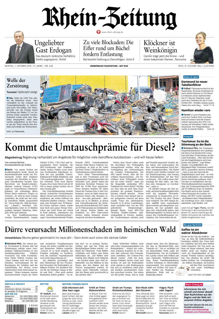 Rhein-Zeitung Kreis Cochem-Zell vom Montag, 01.10.2018