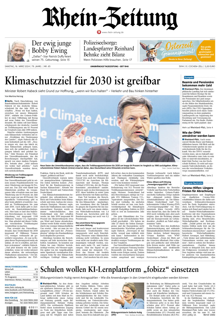 Rhein-Zeitung Kreis Cochem-Zell vom Samstag, 16.03.2024