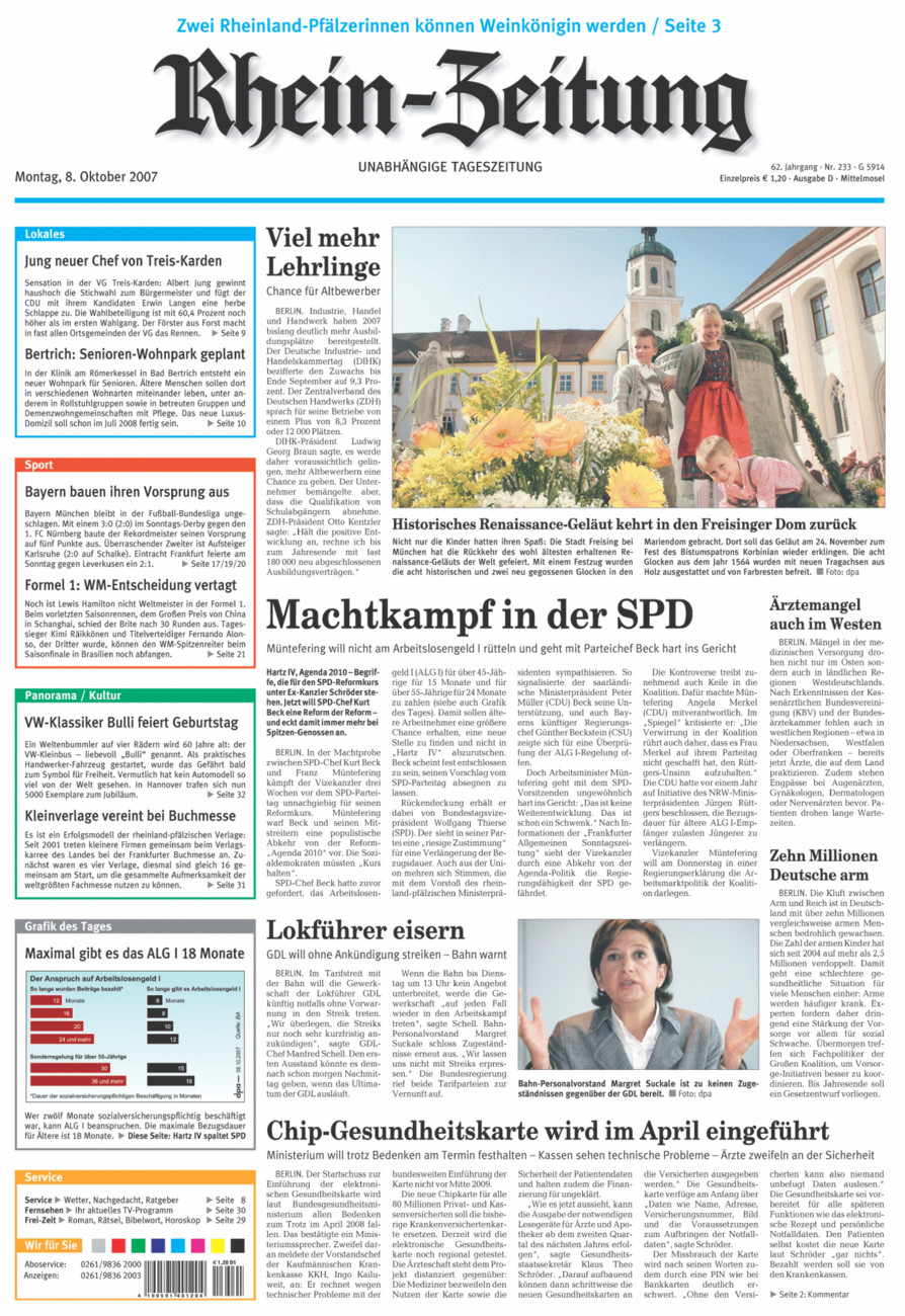 Rhein-Zeitung Kreis Cochem-Zell vom Montag, 08.10.2007